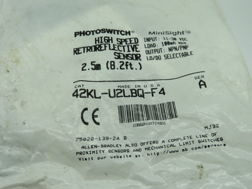 Allen-Bradley 42KL-U2LBQ-F4 MiniSight Photoswitch Sensor Ser A 11-30VDC NWB