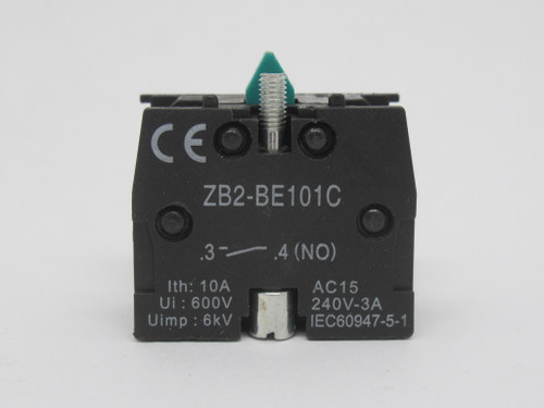 Generic ZB2-BE101C Contact Block 1NO 600V 10A Green Plunger USED