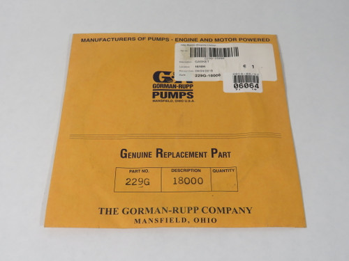 Gorman-Rupp 229G-18000 Vegetable Fiber Gasket Set SEALED NEW