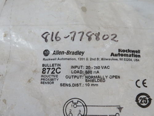Allen-Bradley 872C-A10N30-N3 Ser B Proximity Sensor 20-250AC 10mm DIRTY BAG NWB