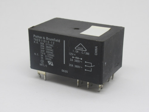 Potter & Brumfield T92S11D12-12 Power Relay 12VDC 3/30A 380VAC USED
