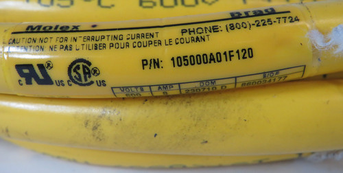 Brad Harrison 105000A01F120 Mini Change Single Ended Cordset 5P 8A 600V 12' NOP
