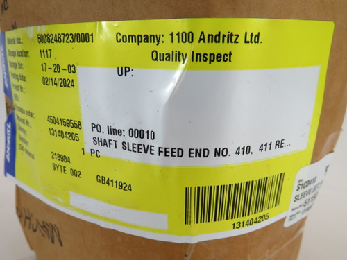 Andritz 131404205 Shaft Sleeve Feed End No.410 411 SYTE 002 NWB