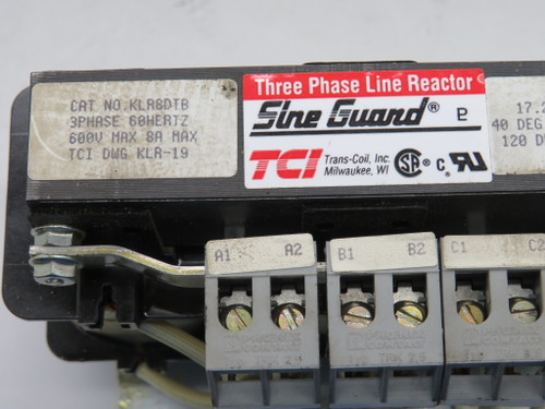 Trans-Coil Inc. KLR8DTB Sine Guard Line Reactor 8A 600V 60Hz 3 Phase USED