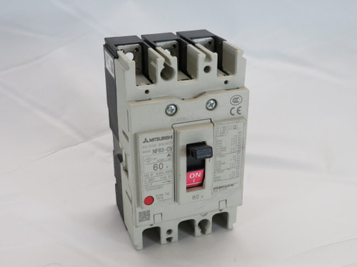 Mitsubishi NF63-CV3P60A Circuit Breaker 60A 600V 3-Pole MISSING SCREWS USED
