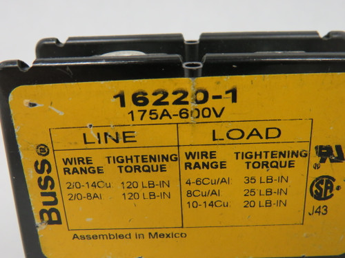 Bussmann 16220-1 Power Distribution Block 175A 600V 1 Pole USED