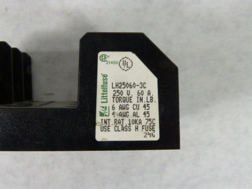 Littelfuse LH25060-3C Class H Fuse Block 60A 250V 3-Pole USED