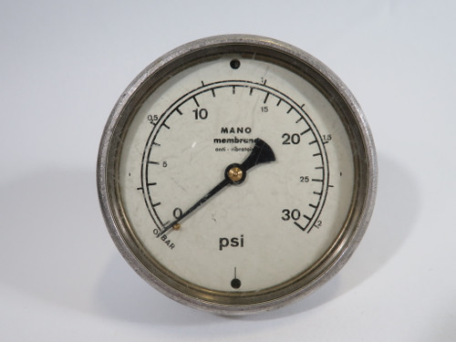Mano Membrane Dry Pressure Gauge 0-30psi 3-1/2"D Clamp-Mount *No Clamp* USED