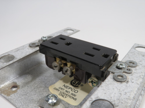 Leviton 5325-E Duplex Receptacle 15A 125V Black w/ NEPCO 500 Wall Plate USED