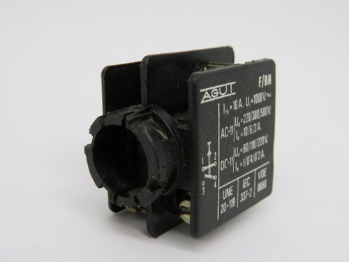 AGUT F/BN Push Button/Pilot Light Base 10A 1000VAC USED