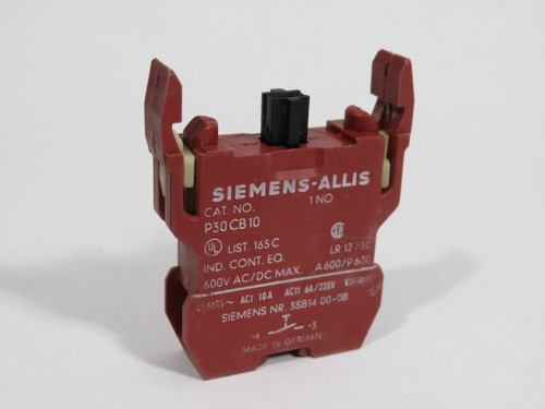 Siemens-Allis P30CB10 Contact Block 1NO 220V/600/660V Alt P/N 3SB1400-0B USED