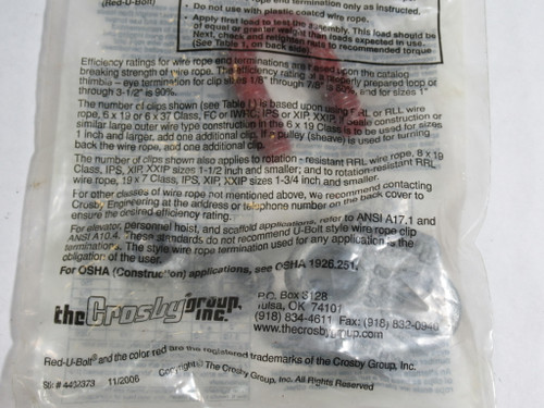 Crosby 1010097 G450 Forged Wire Rope Clip 3/8" NWB