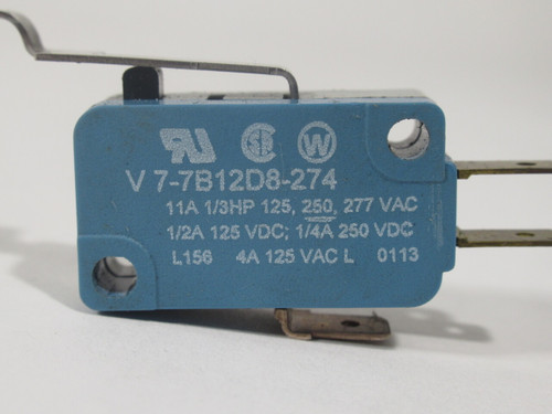Microswitch V7-7B12D8-274 Snap Action Limit Switch 11A 1/3HP 125/250/277V USED