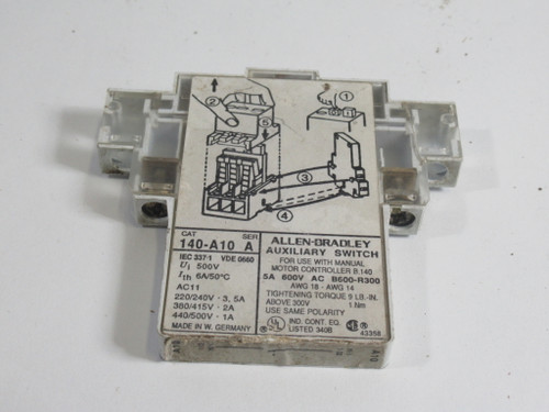 Allen-Bradley 140-A10 Series A Auxiliary Switch 500V 6A 1NO USED
