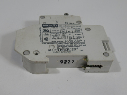 Allen-Bradley 1492-CB1-G060 Series A Circuit Breaker 6A 277VAC USED