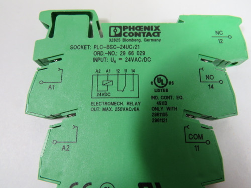Phoenix Contact PLC-BSC-24UC/21 Relay Socket 24V Black Latch USED