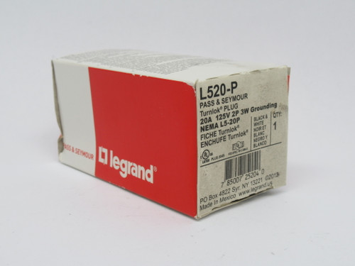 Pass & Seymour Legrand L520-P Turnlok Plug 20A 125V 3W 2P NEW