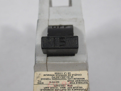 Federal Pioneer NB15 Bolt On Circuit Breaker White 15A 1-Pole 120/240VAC USED