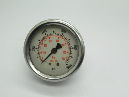Generic Liquid Filled Pressure Gauge 0-10000Psi 1" Dial 1/4" NPT Back Port USED