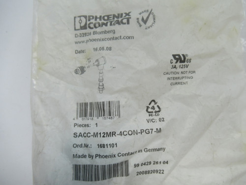 Phoenix Contact SACC-M12MR-4CON-PG7-M Connector 125V 3A 4 Position 1681101 NWB