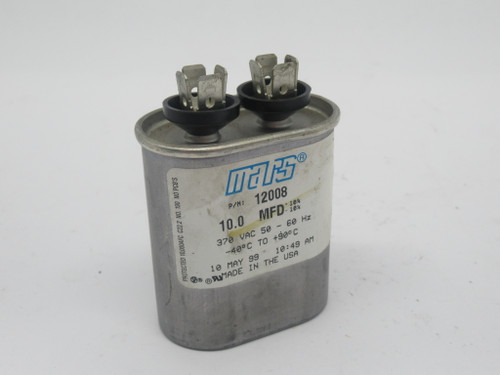 Mars 12008 Motor Run Capacitor 10.0 MFD +/- 10% 370VAC 50-60Hz USED