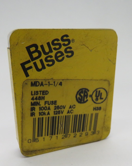 Bussmann MDA-1-1/4 Time Delay Fuse 1.25A 250V 5 PACK NEW