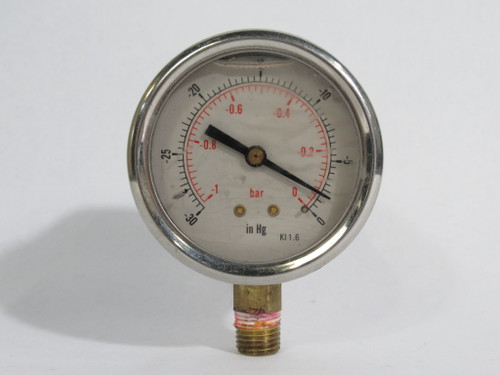 Generic Liquid-Filled Pressure Gauge -30-0inHg -1-0bar 1/4" NPT USED