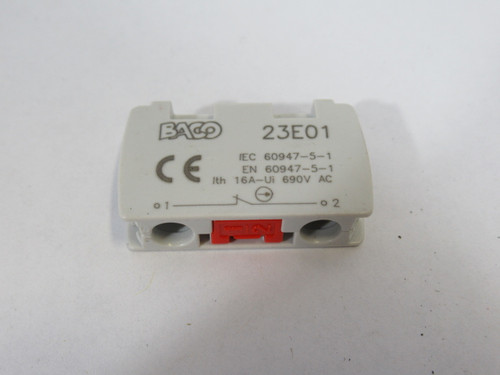 Baco 23E01 Contact Block 690VAC 16Amp 1NC Black Plunger USED