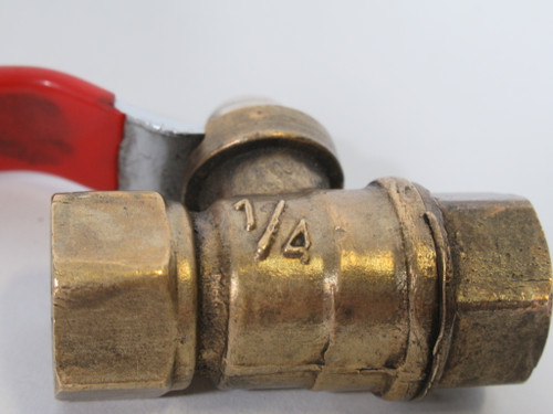 FF 600 WOG 1/4" Brass Ball Valve 1-11/16" Length 2" Handle USED