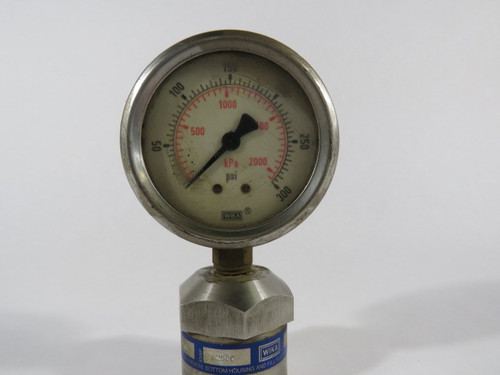 WIKA 0-300PSI 0-2000kPa Bottom-Mounted Pressure Gauge w/ Attachment USED