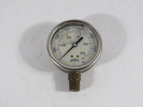 Winters PFQ2202R1 0-1000PSI 0-6800kPa Liquid-Filled Pressure Gauge USED