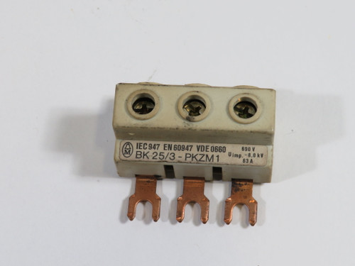 Klockner-Moeller BK-25/3-PKZM1 Connector Feeder Terminal 600VAC 65A USED