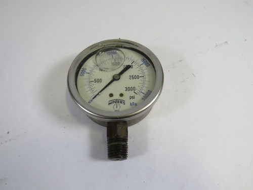 Winters PFQ811LF 0-3000psi 0-20000kPa 1/4” NPT Pressure Gauge USED