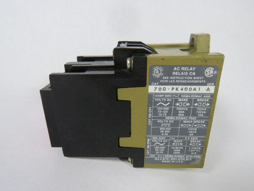 Allen-Bradley 700-PK400A1 Series A AC Relay 115-120V 60HZ 110V 50HZ USED
