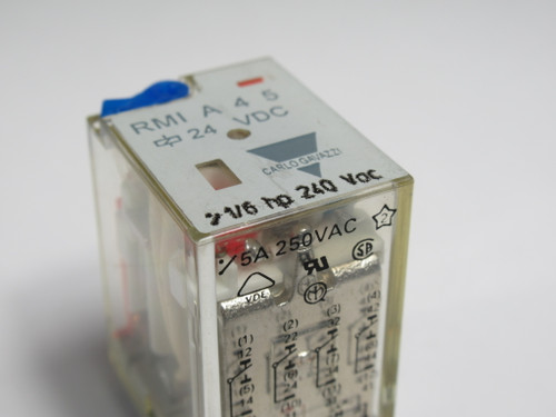 Carlo Gavazzi RMIA-4-5-24DC Relay 24VDC 5A 250VAC 1/6HP 240VAC 14-Blade USED