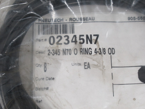 Pneutech Rousseau 02345N7 2-345 Nitrile N70 O-Ring 4.375"OD 4"ID 0.210"W 8PK NWB