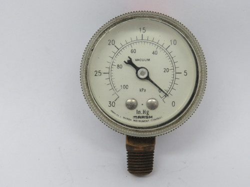 Marsh J2005 Dry Pressure Gauge 30-0 In.Hg 100-0 kPa 2" Dial 1/4" NPT USED