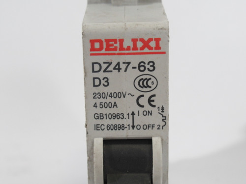 Delixi DZ47-63-D3 Circuit Breaker 3A 230/400VAC 1P USED