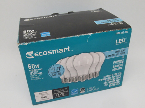 Ecosmart 1000-835-489 LED Bulb 9W 120V A19 Cand. Base Lot of 3 NEW