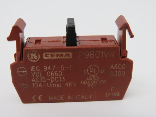 General Electric P9B01VN Push Button Contact Block 10A 1NC USED