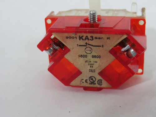 Telemecanique/Square D 9001-KA3 Series K Contact Block 1NC Red/Clear USED