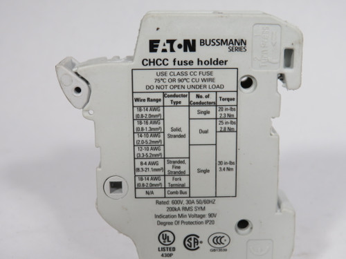 Eaton Bussmann CHCC1D Non-Indicating Fuse Holder 30A 600V 1P USED