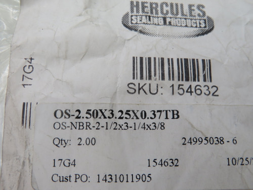 Hercules OS-2.50X3.25X0.37TB Oil Seal 3.25"OD 2.50"ID 0.375"W 2-Pack NWB