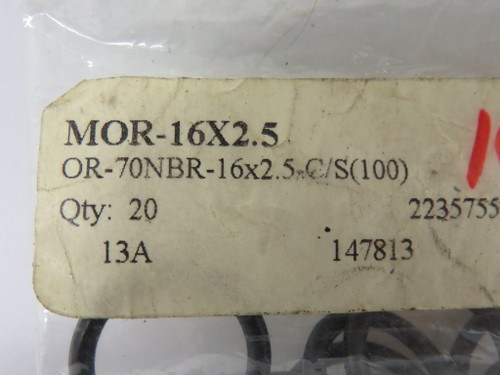 Hercules MOR-16X2.5 Nitrile O-Ring 21mmOD 16mmID 2.5mmW Lot/18 *Holey Bag* NWB