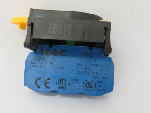 Idec YW-E10 Blue Contact Block w/Mount Latch 1NO 10A@600V USED