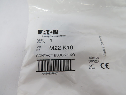 Eaton M22-K10 Push Button Contact Block 1NO NWB