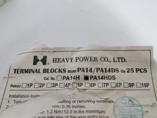 Heavy Power Co. PA14HDS/12 White Terminal Block 50/57A 300/500V 12 Position NOP