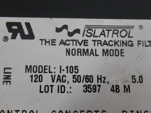 Islatrol I-105 Normal Mode Active Tracking Filter Module 120VAC 50/60Hz USED