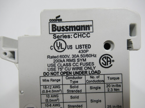 Bussmann CHCC3D Fuse Holder 30A 600V 3 Pole USED