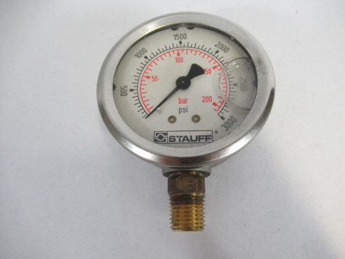 Stauff SPG-063-00210-01-S-B04 Liquid Filled Gauge 0-3000PSI 0-210BAR USED